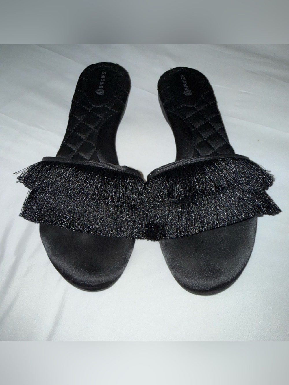 Birdies • The Sparrow Black Fringe Slides • Size 9 - Picture 2 of 5